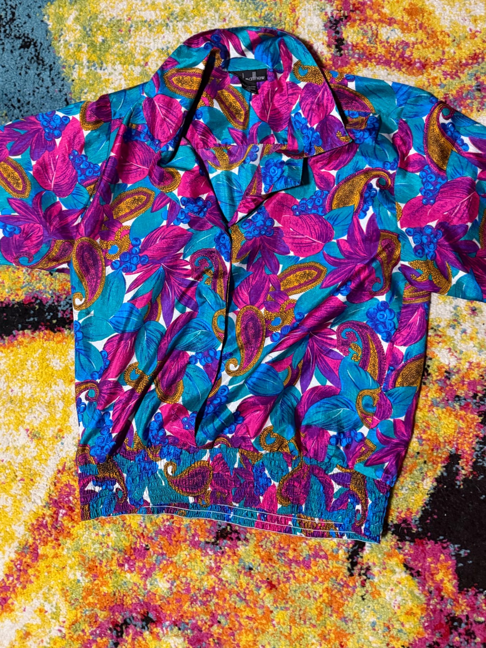 Vintage multi colored shirt - Blue & Pink elastic bottom
